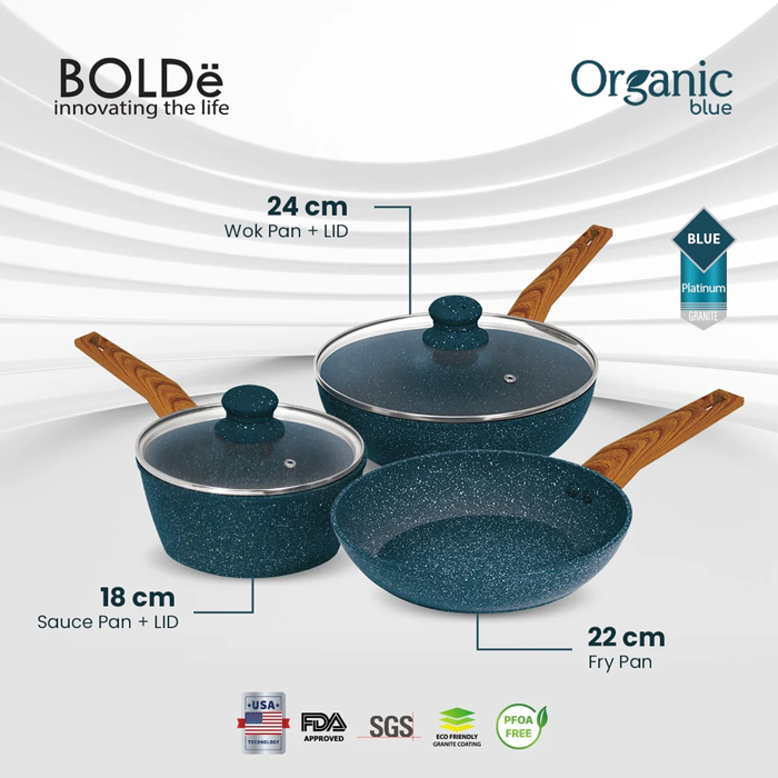 Bolde Organic Blue Cookware Set 5 Fry Pan Set